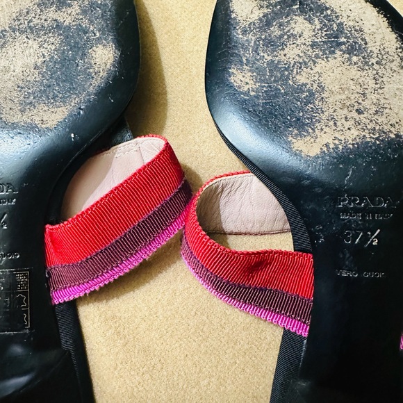 PRADA Women’s Red/Brown/Pink T Strap Grosgrain Fabric Sandal 37.5 EUR, 7.0 US - Picture 8 of 13